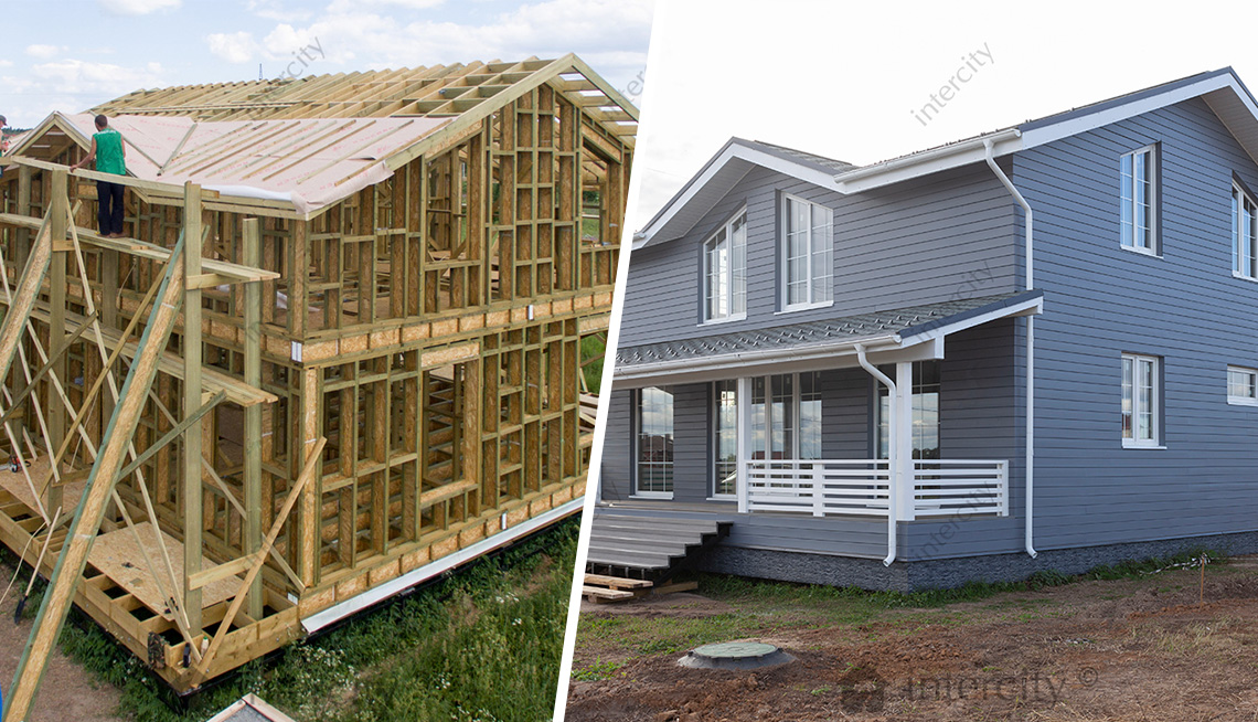 Собранный каркасный дом по технологии I-STRONG. Фото до и после.